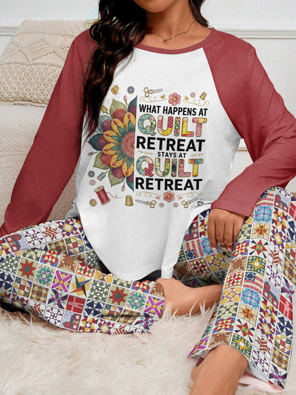Quilting Lover Raglan Lounge Pajamas What Happens At Quilt Retreat Stays At Quilt Retreat