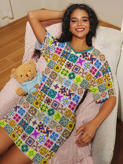 Sewing Lover V-neck Nightshirt Block Party
