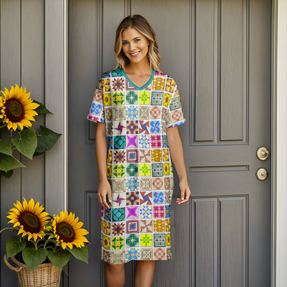 Sewing Lover V-neck Nightshirt Block Party