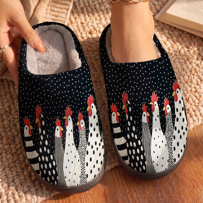 Chicken Lover Fleece Lined Slippers Polkadot Whimsical Coop