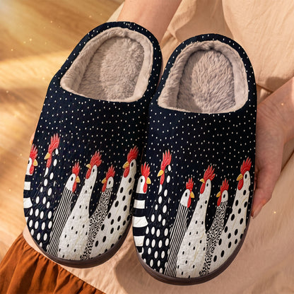 Chicken Lover Fleece Lined Slippers Polkadot Whimsical Coop