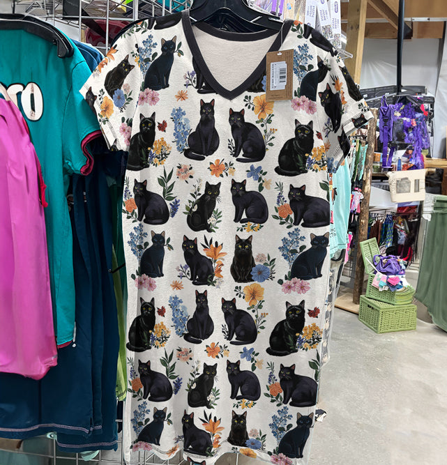Cat Lover V-neck Nightshirt Whiskers And Blooms