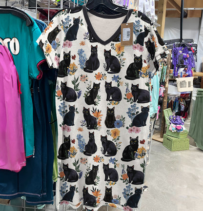 Cat Lover V-neck Nightshirt Whiskers And Blooms