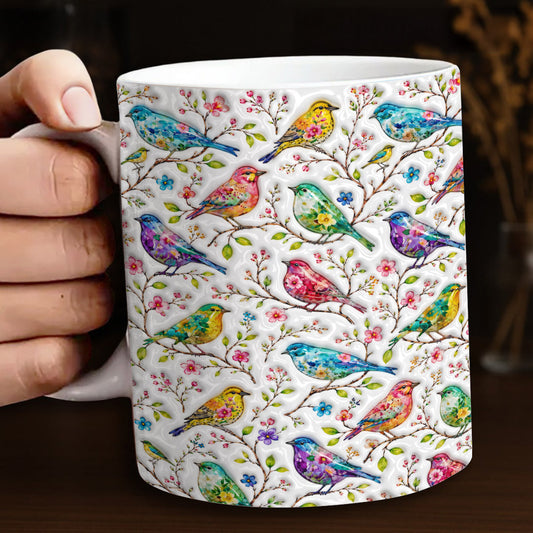 Bird Lover Ceramic Mug Whispers Among the Blossoms
