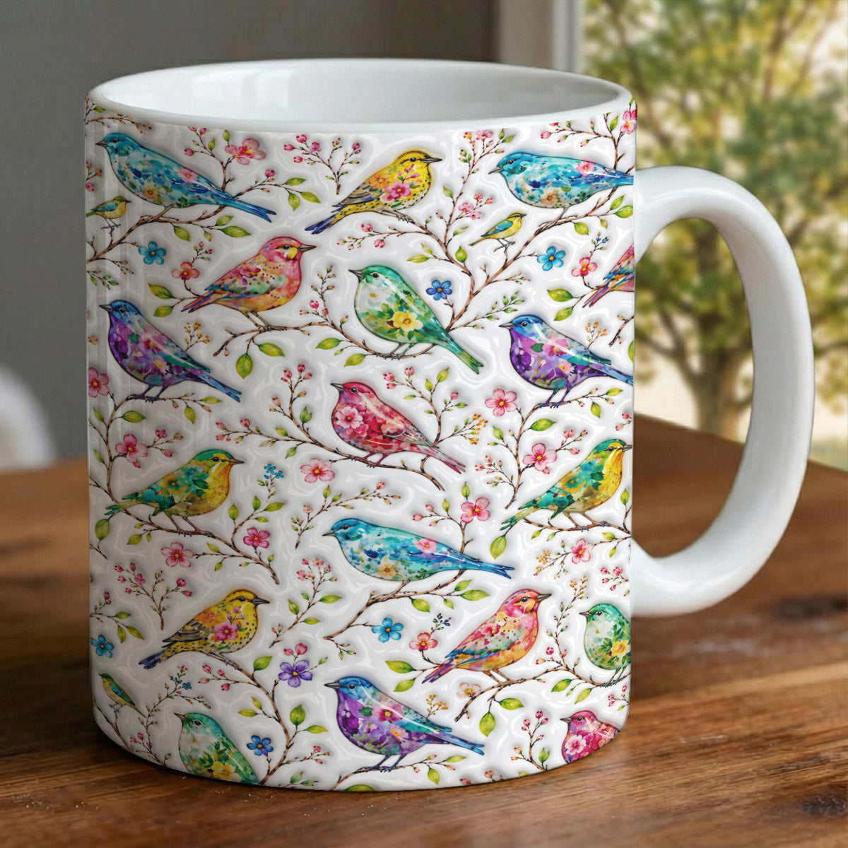 Bird Lover Ceramic Mug Whispers Among the Blossoms