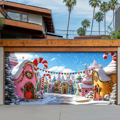 Christmas Garage Door Banner Decoration -  Whoville Candy Cane Village