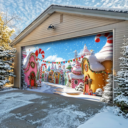 Christmas Garage Door Banner Decoration -  Whoville Candy Cane Village