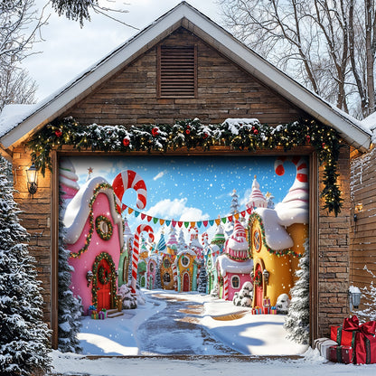 Christmas Garage Door Banner Decoration -  Whoville Candy Cane Village