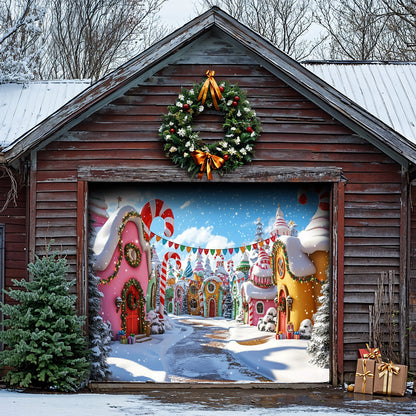 Christmas Garage Door Banner Decoration -  Whoville Candy Cane Village