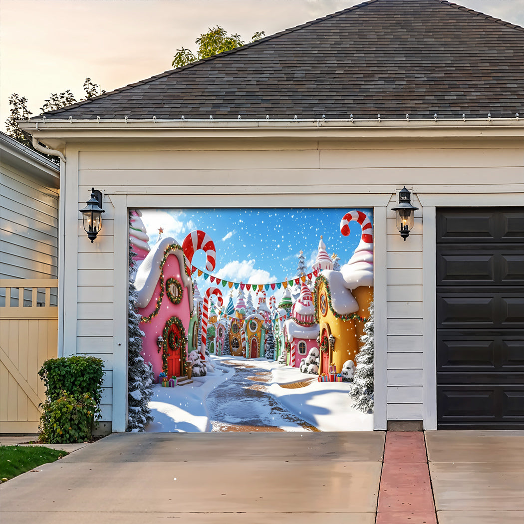 Christmas Garage Door Banner Decoration -  Whoville Candy Cane Village