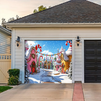 Christmas Garage Door Banner Decoration -  Whoville Candy Cane Village
