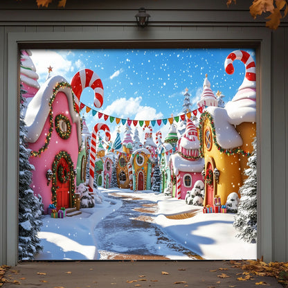Christmas Garage Door Banner Decoration -  Whoville Candy Cane Village