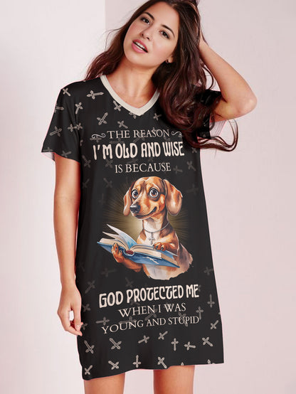Dachshund V-neck Nightshirt Wiener Worship