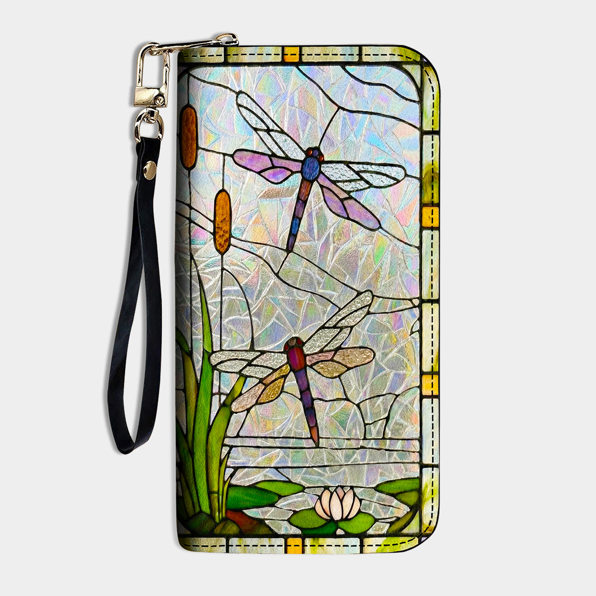 Dragonfly Leather Wallet Wings Of Wonder In Stained Glass