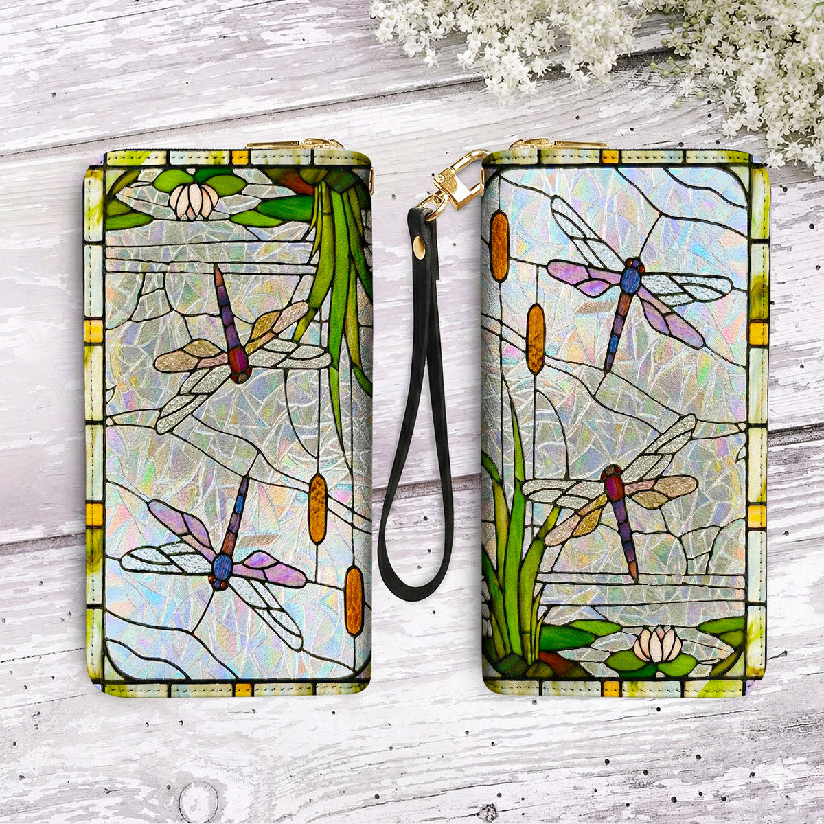 Dragonfly Leather Wallet Wings Of Wonder In Stained Glass
