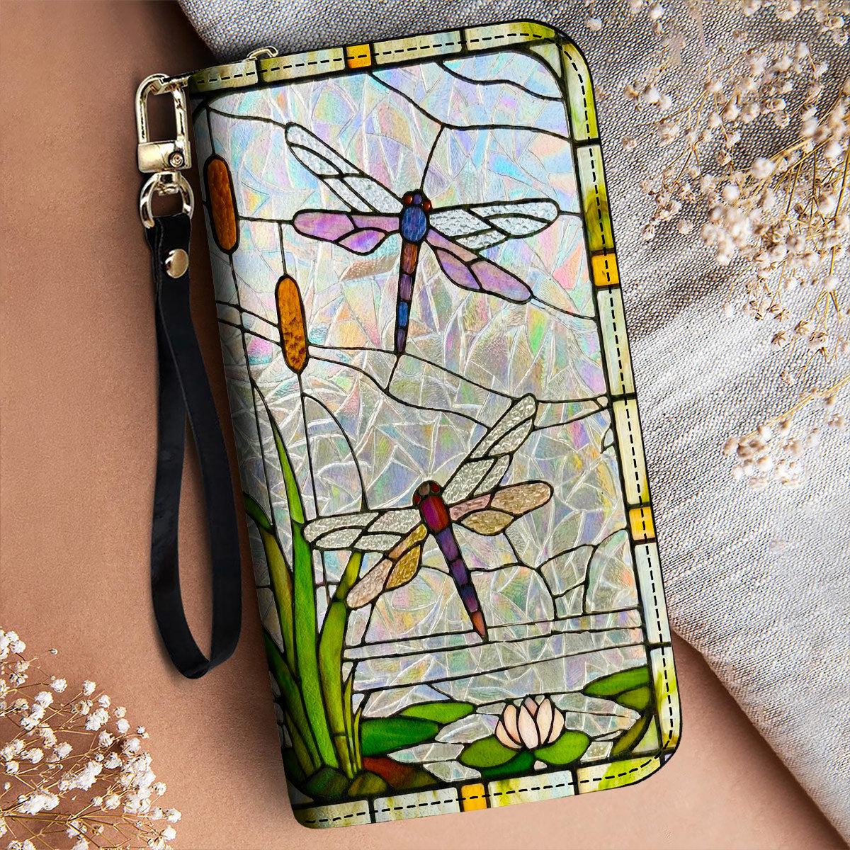 Dragonfly Leather Wallet Wings Of Wonder In Stained Glass