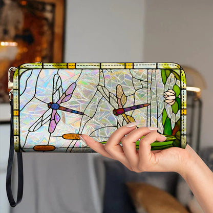 Dragonfly Leather Wallet Wings Of Wonder In Stained Glass