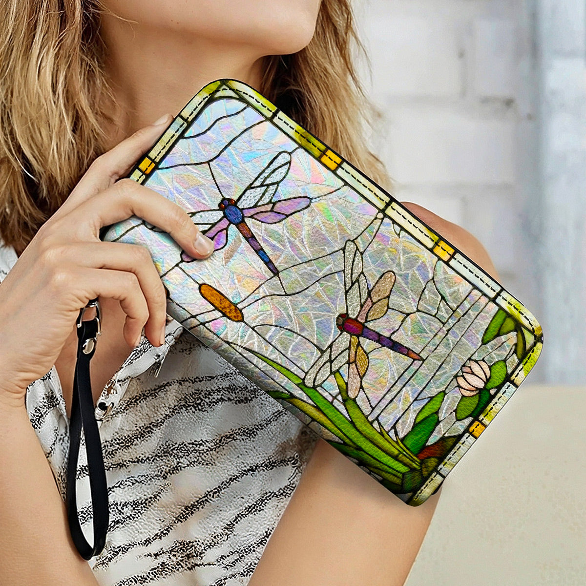Dragonfly Leather Wallet Wings Of Wonder In Stained Glass