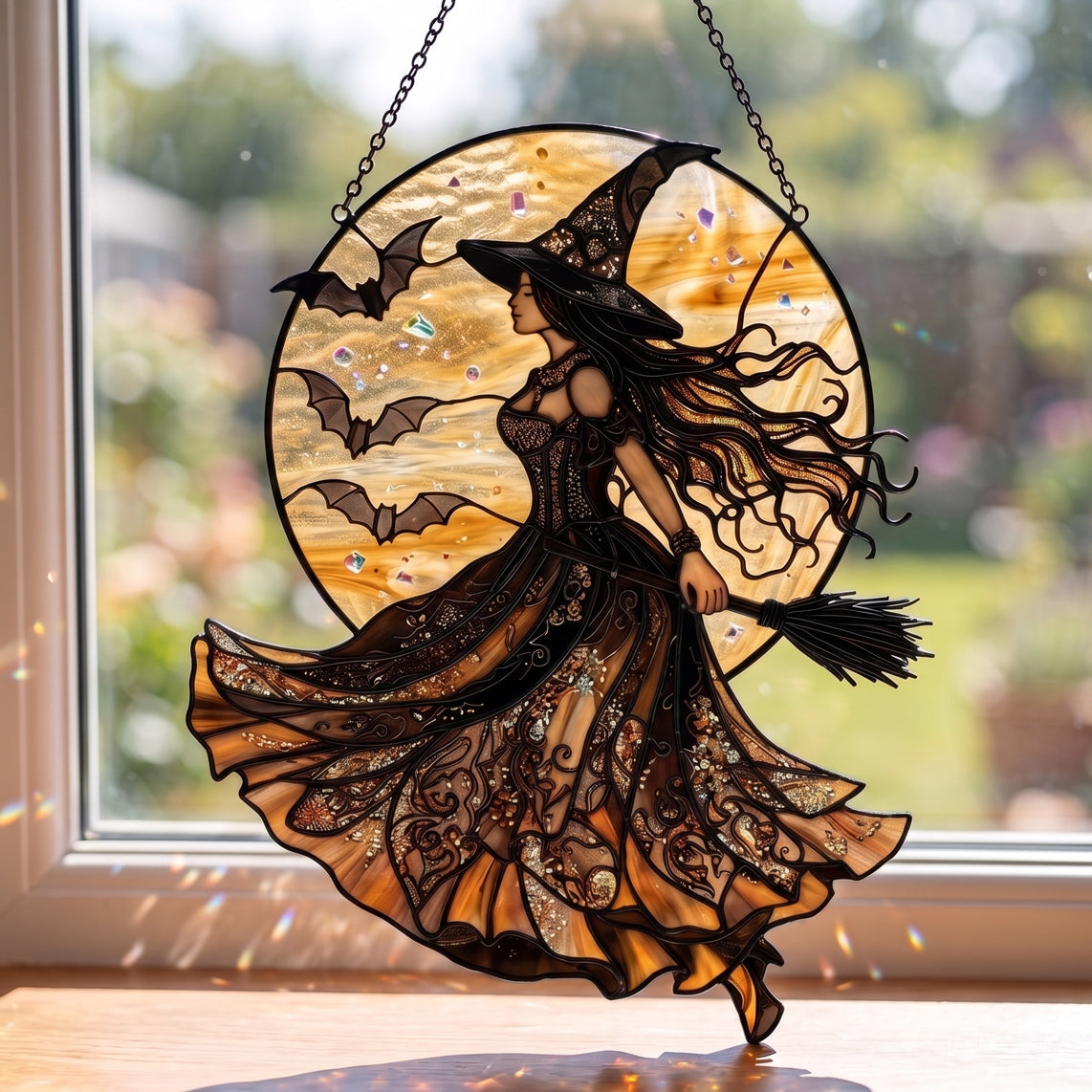 Witch Decor 3D Glass Suncatcher Witch Of The Amber Moon