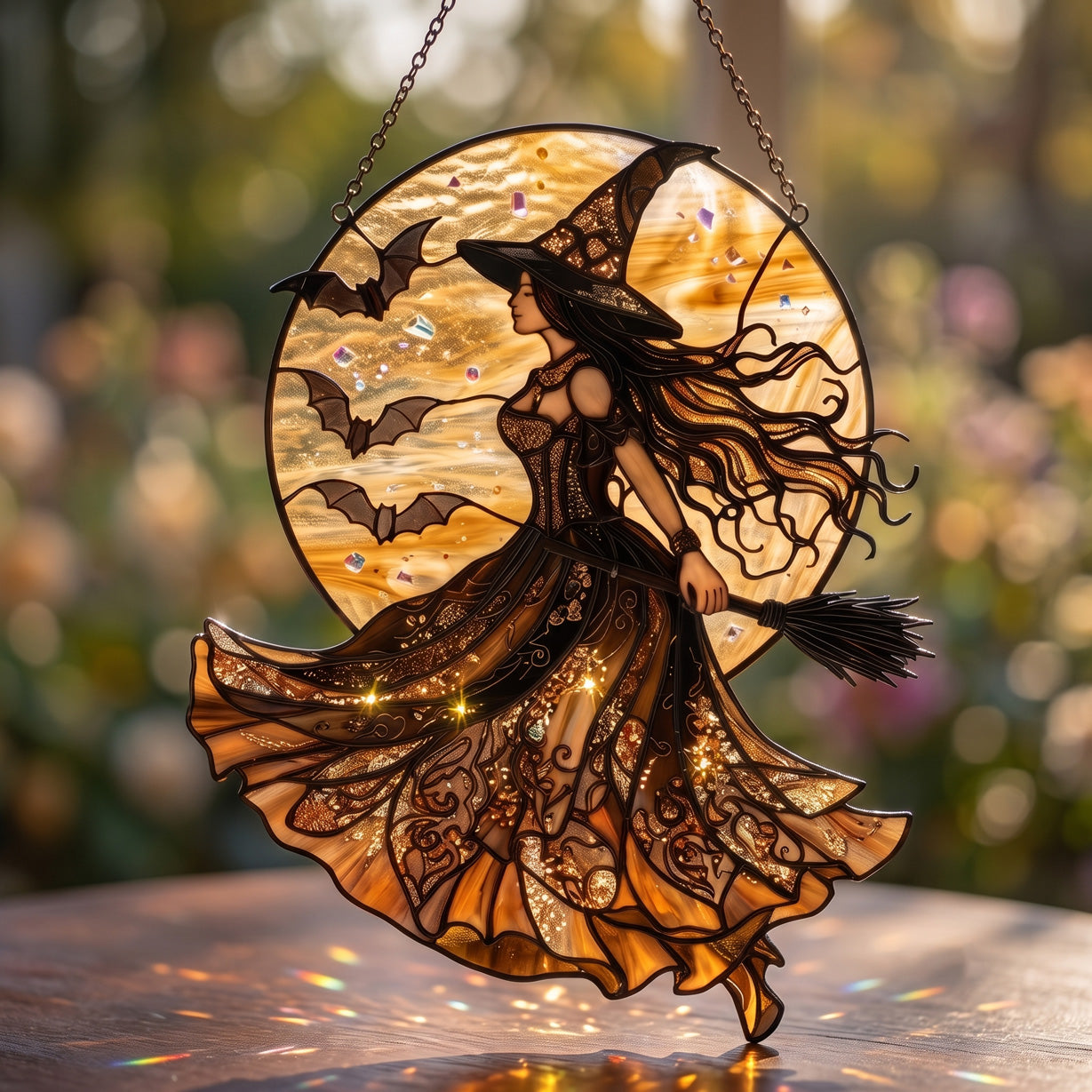 Witch Decor 3D Glass Suncatcher Witch Of The Amber Moon
