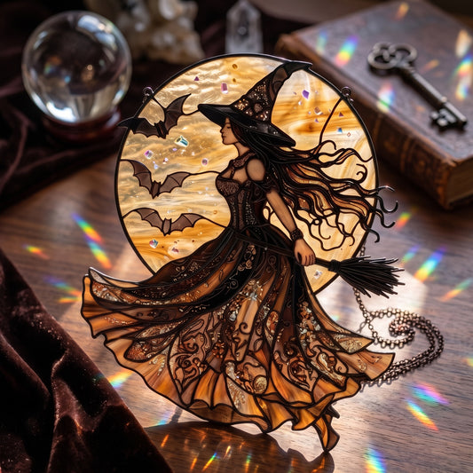 Witch Decor 3D Glass Suncatcher Witch Of The Amber Moon