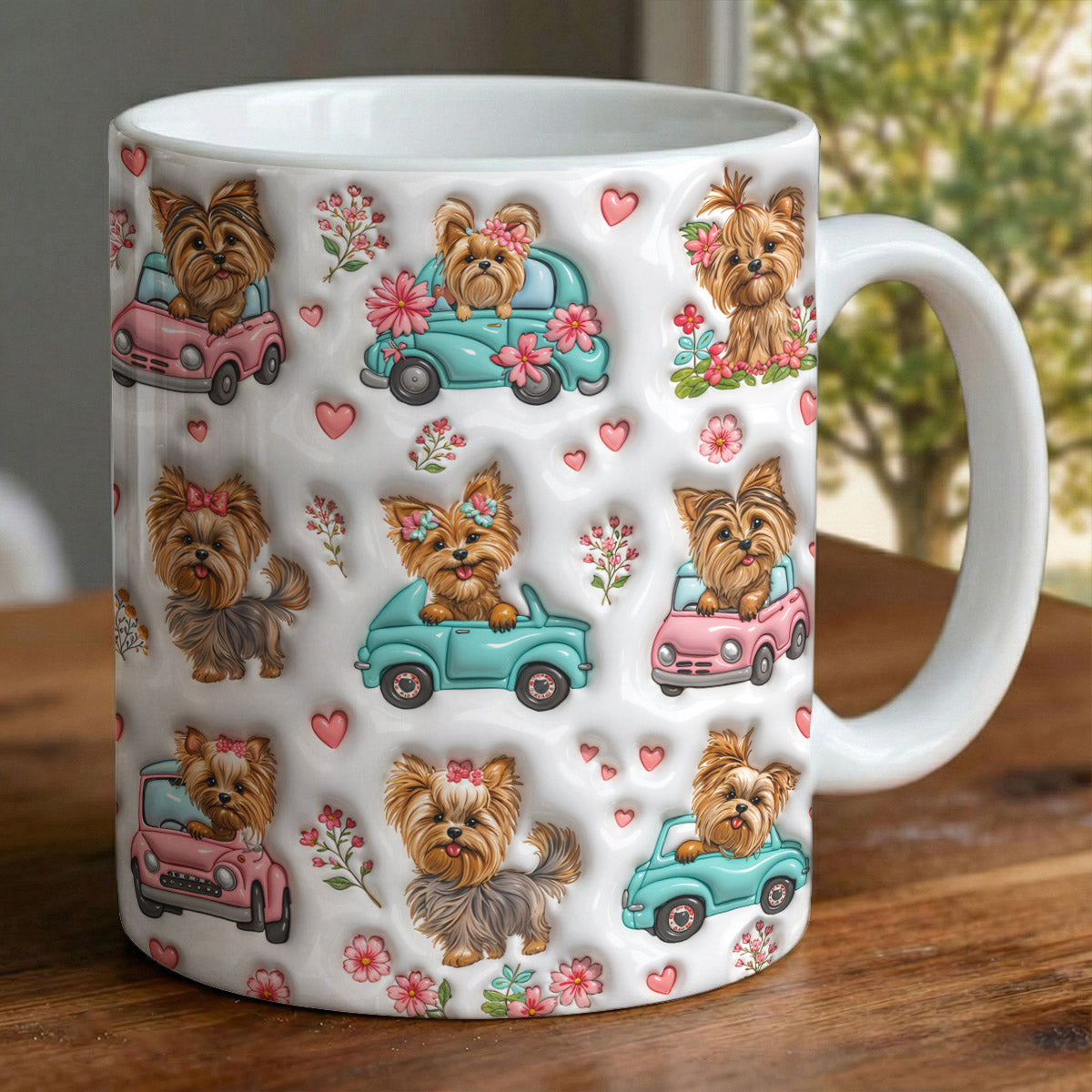 Yorkie Lover Ceramic Mug Yorkie Pink Blossom Ride