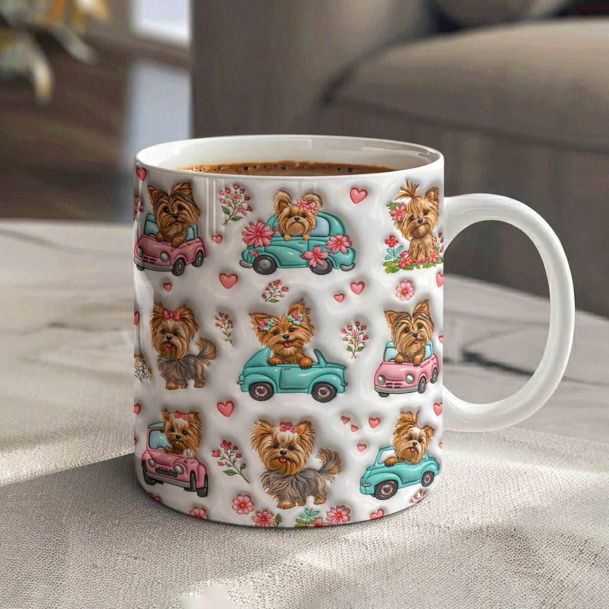 Yorkie Lover Ceramic Mug Yorkie Pink Blossom Ride