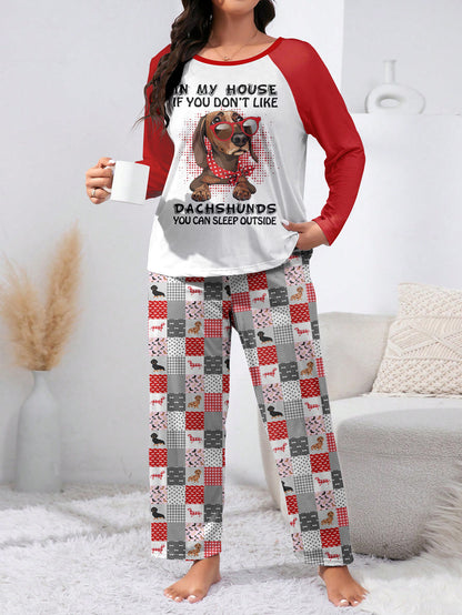 Dachshund Raglan Lounge Pajamas If You Don't Like Dachshunds You Can Sleep Outside