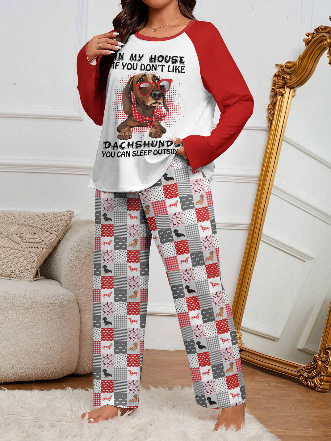 Dachshund Raglan Lounge Pajamas If You Don't Like Dachshunds You Can Sleep Outside