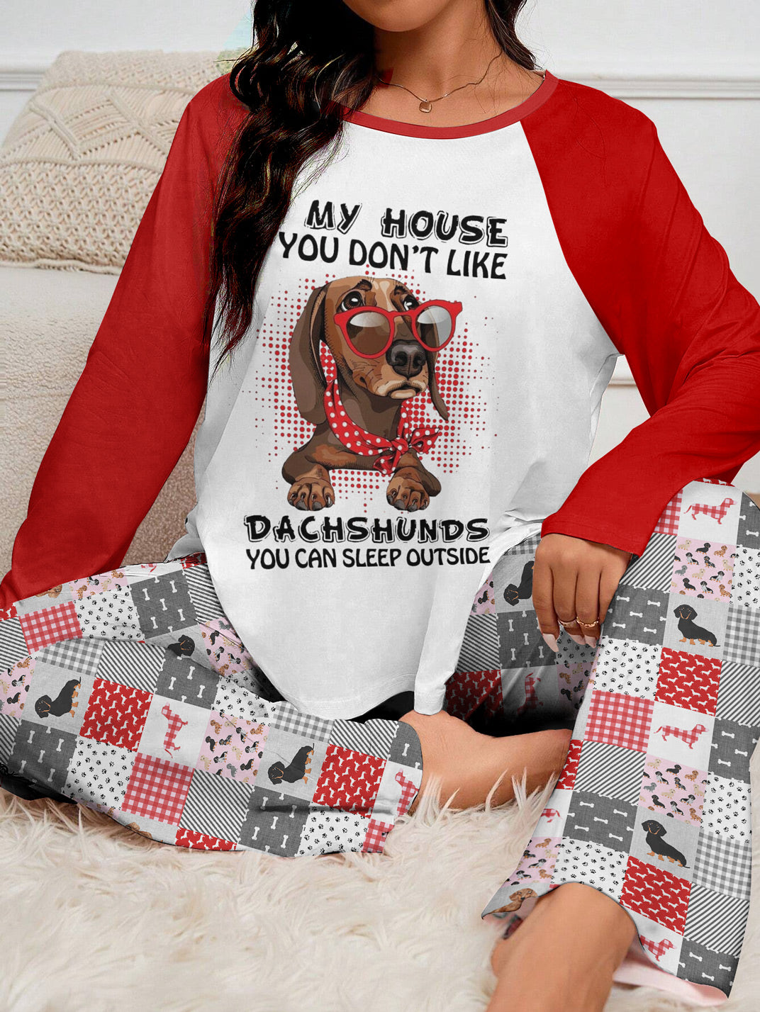 Dachshund Raglan Lounge Pajamas If You Don't Like Dachshunds You Can Sleep Outside