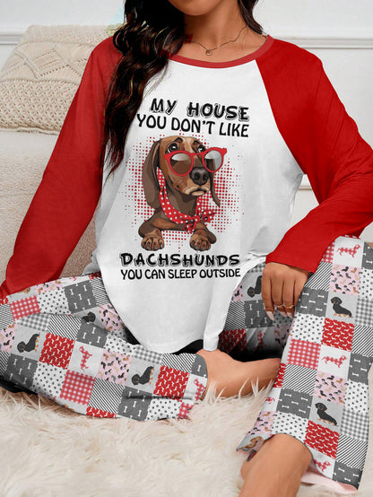Dachshund Raglan Lounge Pajamas If You Don't Like Dachshunds You Can Sleep Outside