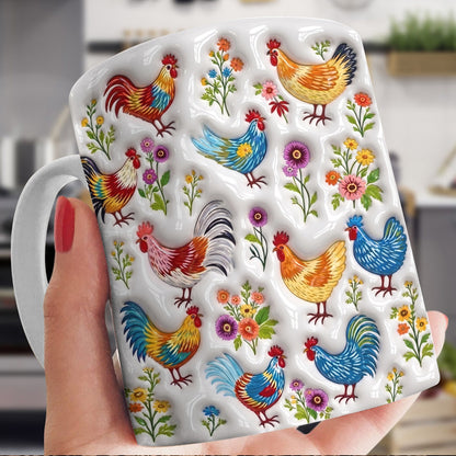 Chicken Lover Ceramic Mug Whimsical Chickens In Wildflower Garden