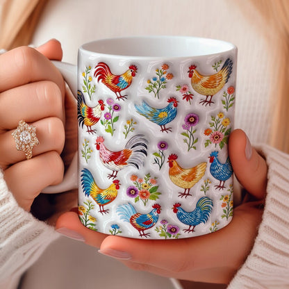 Chicken Lover Ceramic Mug Whimsical Chickens In Wildflower Garden