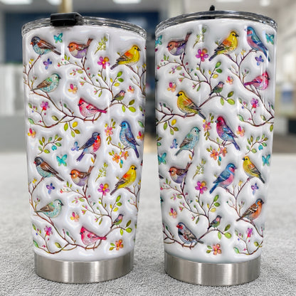 Bird Lovers 20 oz Tumbler Puffy Whispering Songbirds Blossom Haven