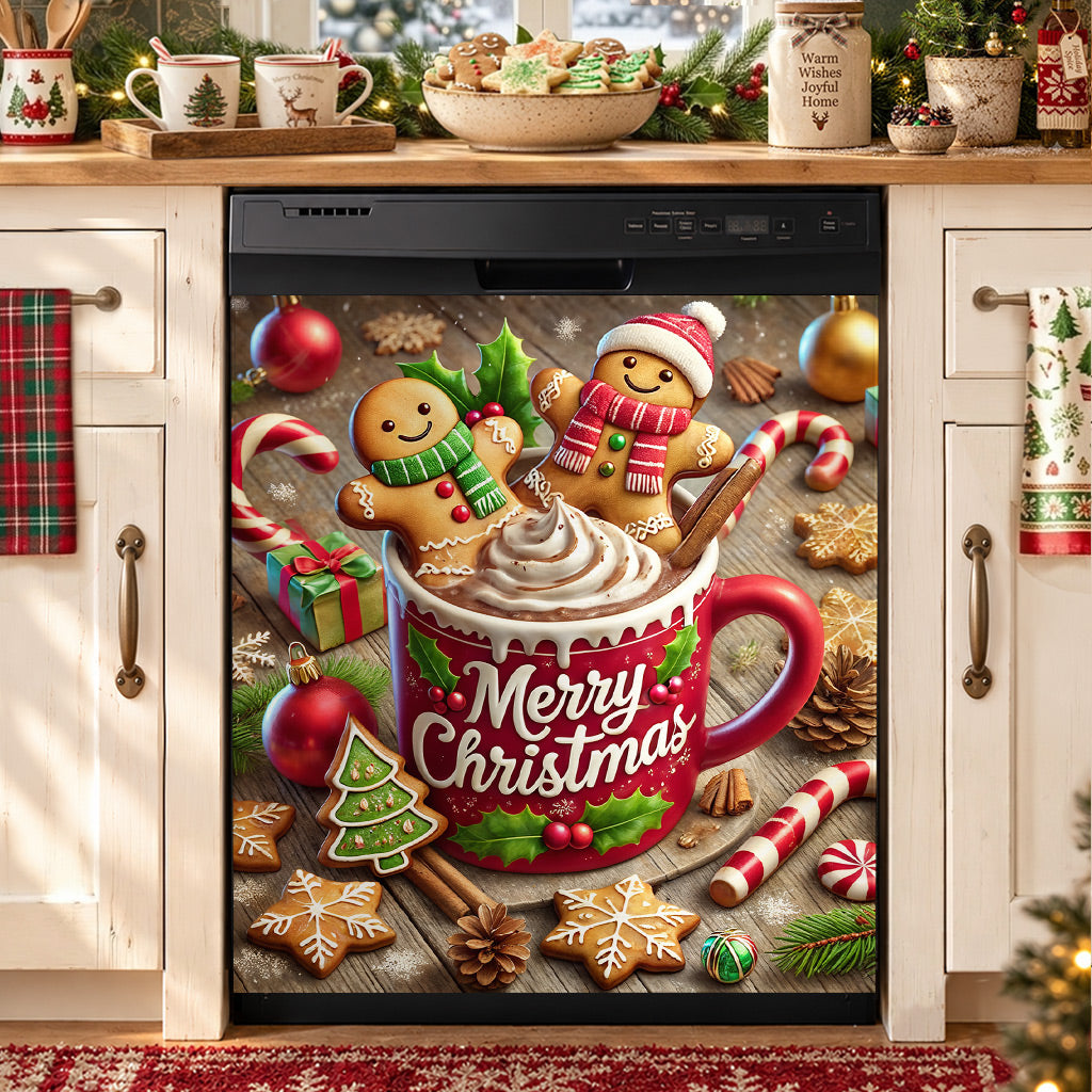 Christmas Magnetic Dishwasher Cover Gingerbread Christmas Cocoa Cheer