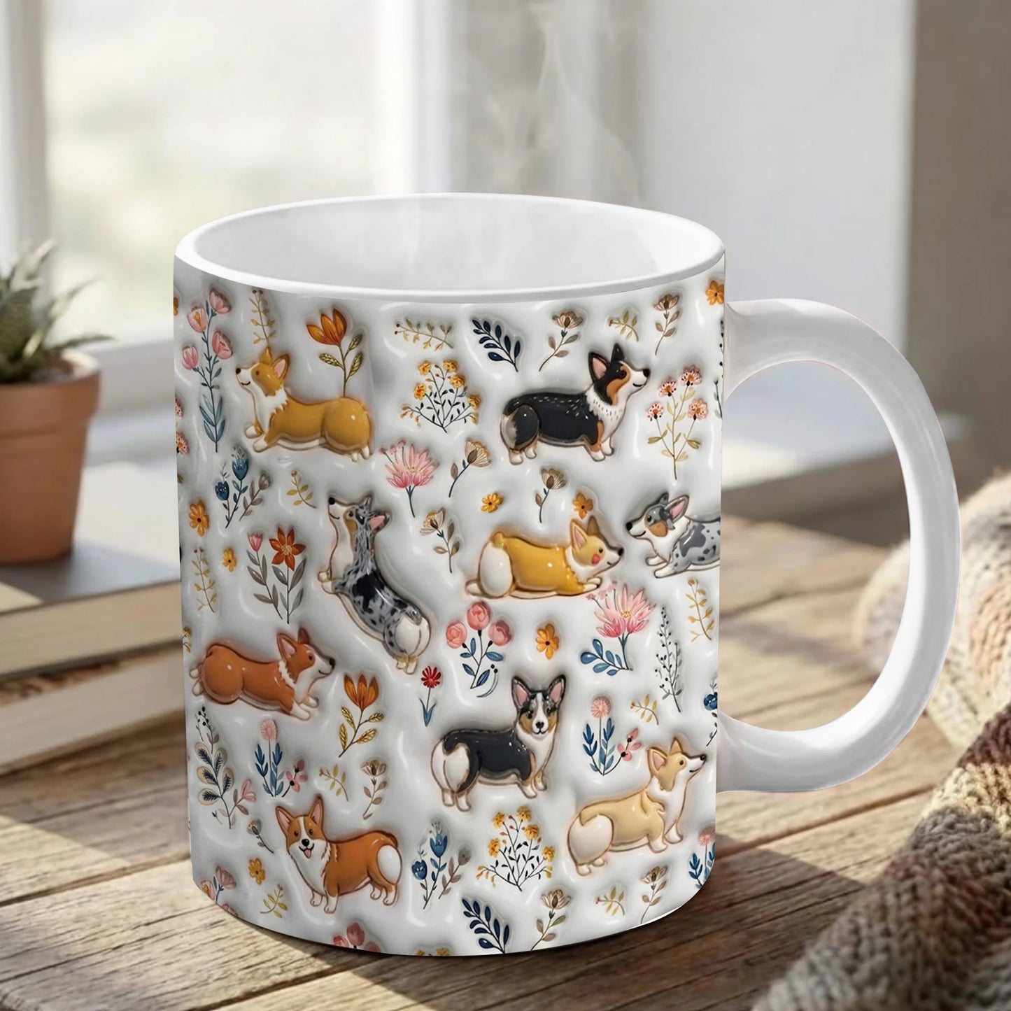 Corgi Ceramic Mug Happy Field Flowers