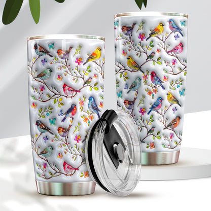 Bird Lovers 20 oz Tumbler Puffy Whispering Songbirds Blossom Haven