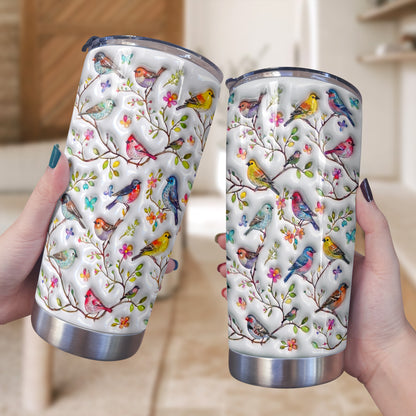 Bird Lovers 20 oz Tumbler Puffy Whispering Songbirds Blossom Haven