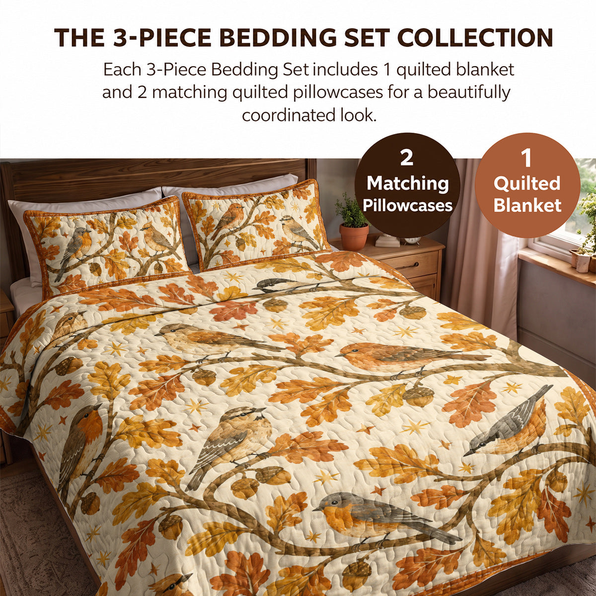 Bird Quilted Blanket Autumn Songbirds