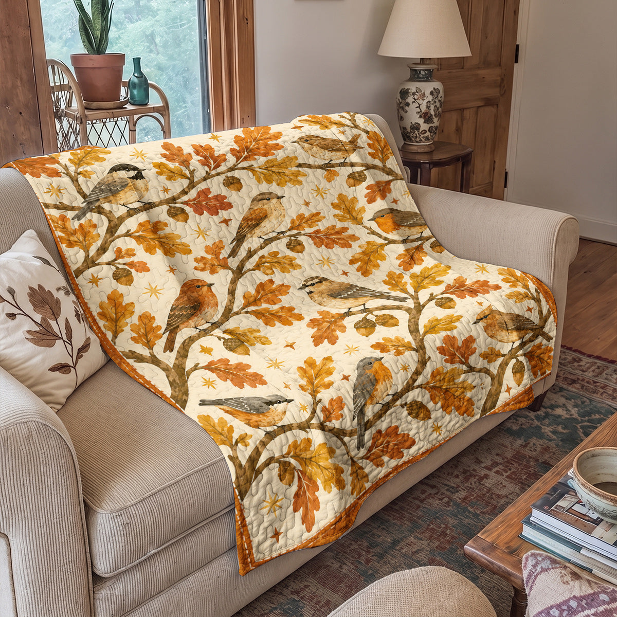 Bird Quilted Blanket Autumn Songbirds
