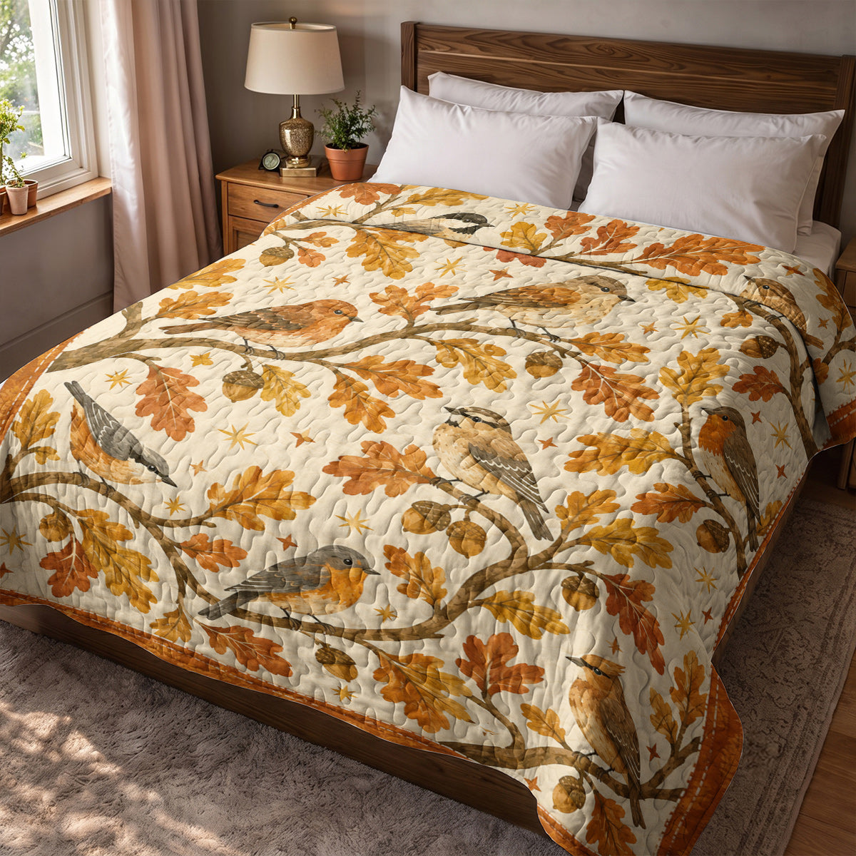 Bird Quilted Blanket Autumn Songbirds