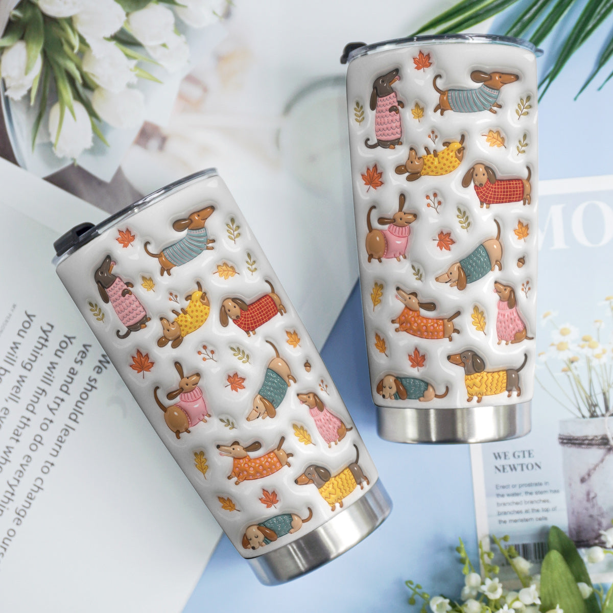 Dachshund 20 oz Tumbler Cozy Autumn Dachshund