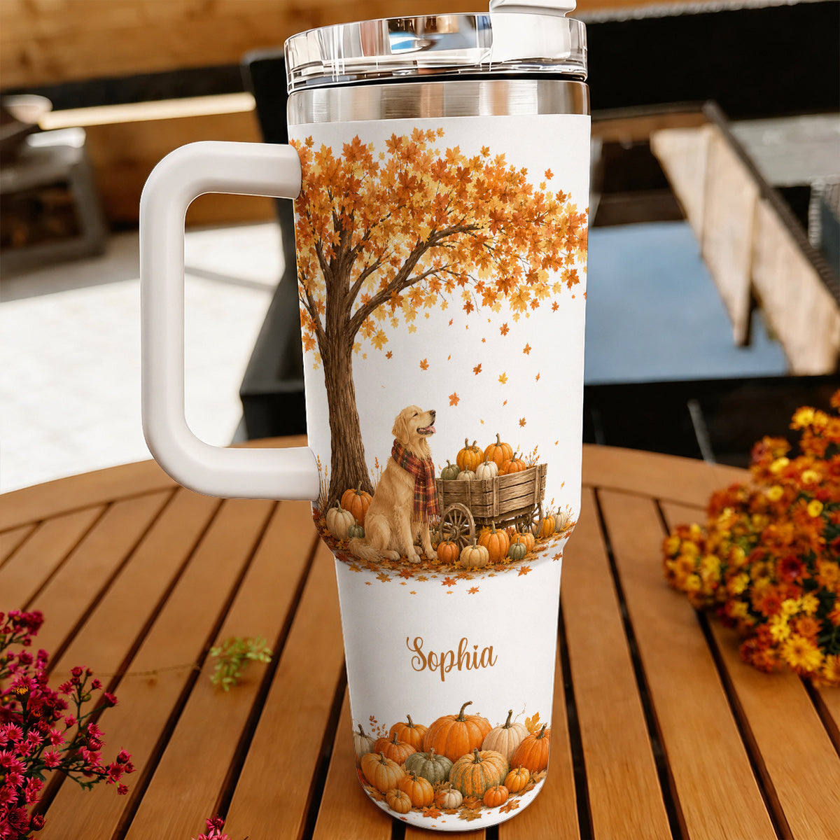 Golden Retriever 40 oz Tumbler Personalized Autumn Harvest Pup