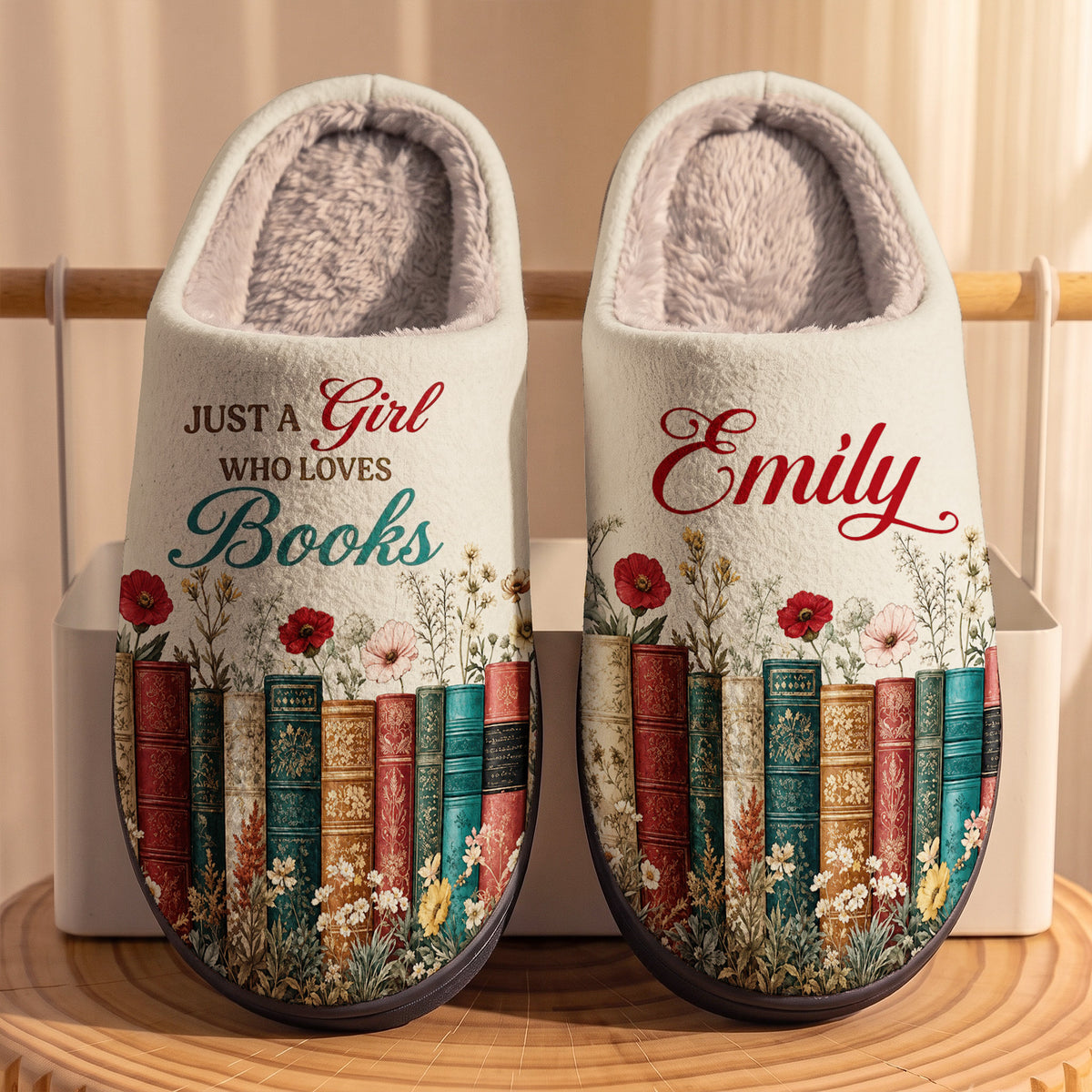 Personalized Book Lover Fleece Lined Slippers Whispers Of Wildflowers Between Timeless Pages