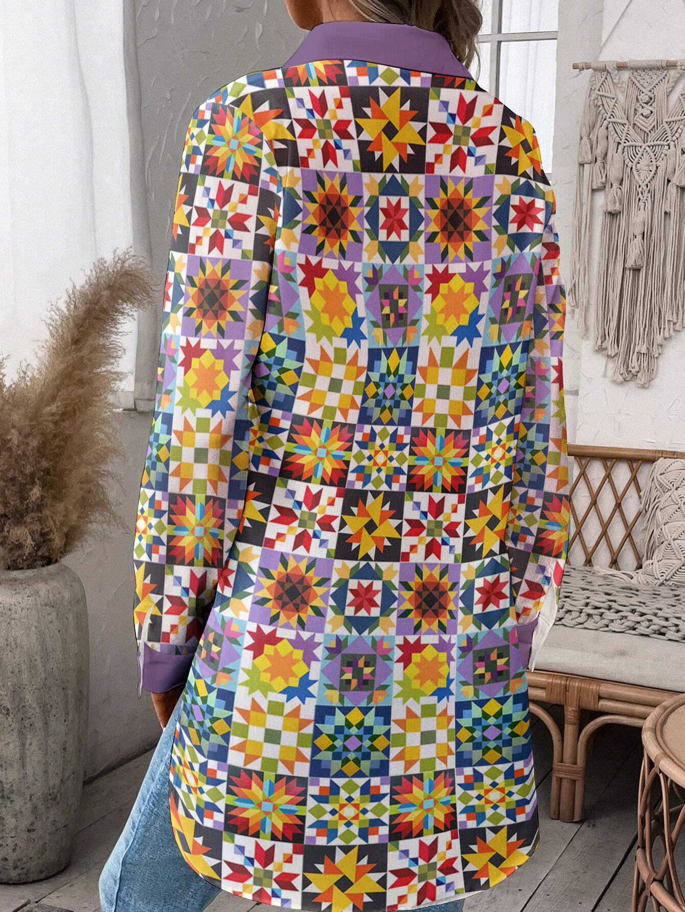 Sewing Lover Oversized Long Shirt Exquisite Quilt Blocks