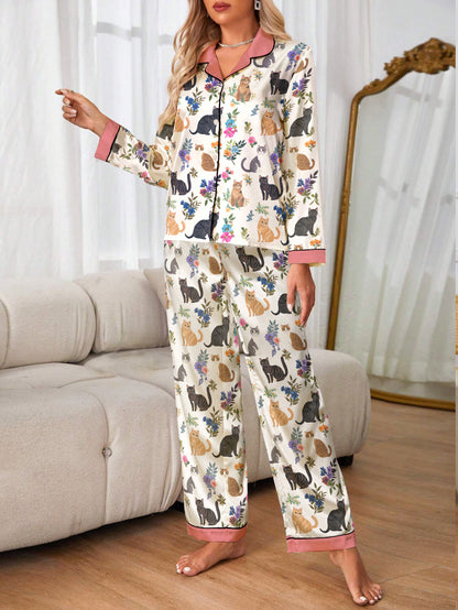 Cat Classic Pajama Set Garden Whiskers Pink