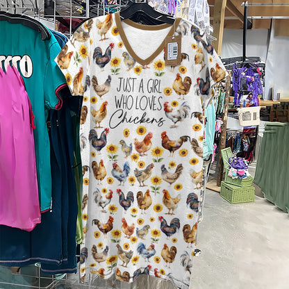 Chicken V-neck Nightshirt Just A Girl Who Loves Chickens