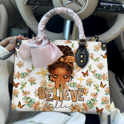 Black Women Leather Handbag Believe Personalized