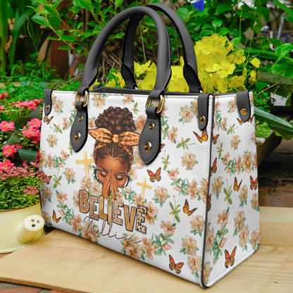 Black Women Leather Handbag Believe Personalized