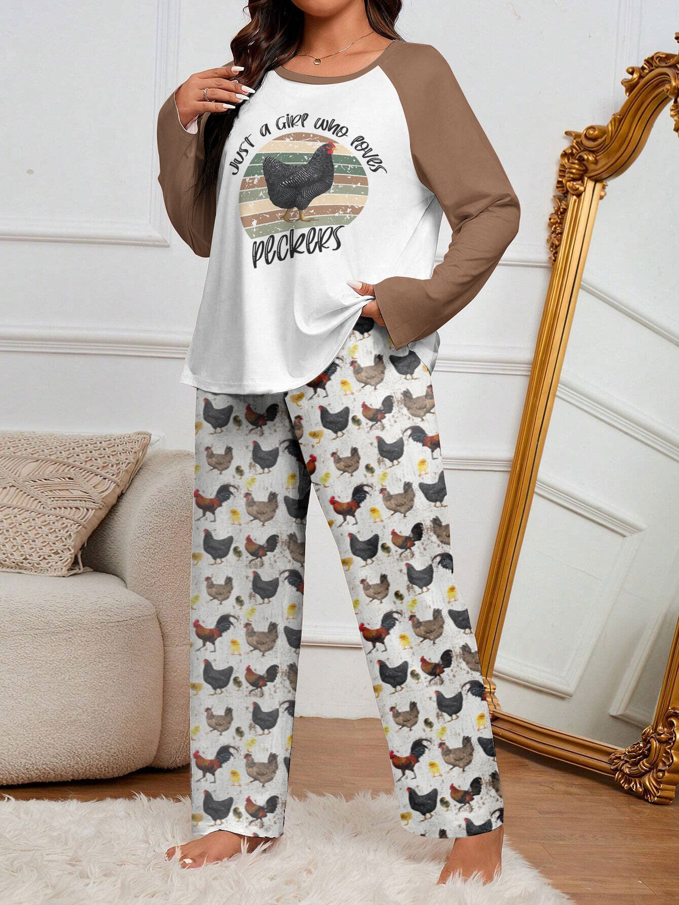 Chicken Raglan Lounge Pajamas Just A Girl Who Loves Peckers